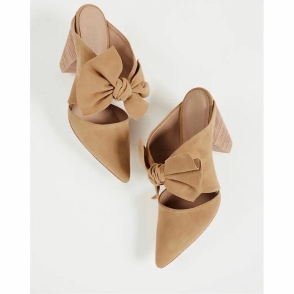 $550 Ulla Johnson Lucia Blue Suede Bow Pointed Toe Block Heels Mules size 9.5 - Picture 3 of 13